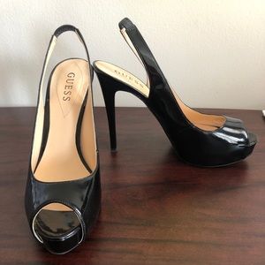 Patent Slingback Peep-toe Pumps
